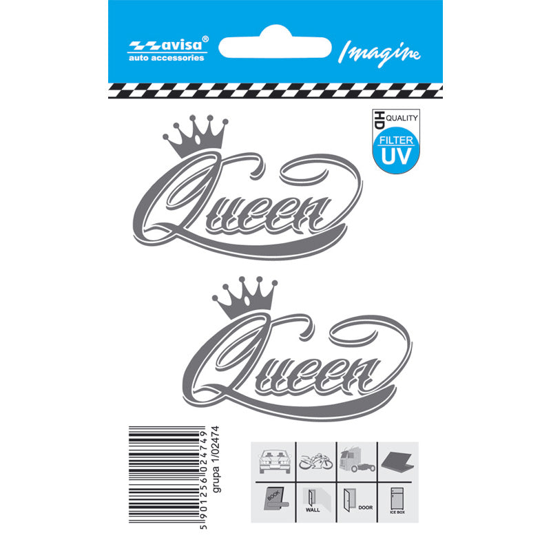 Avisa, Klistremerker, QUEEN, 2 stykker, 6,3x4cm