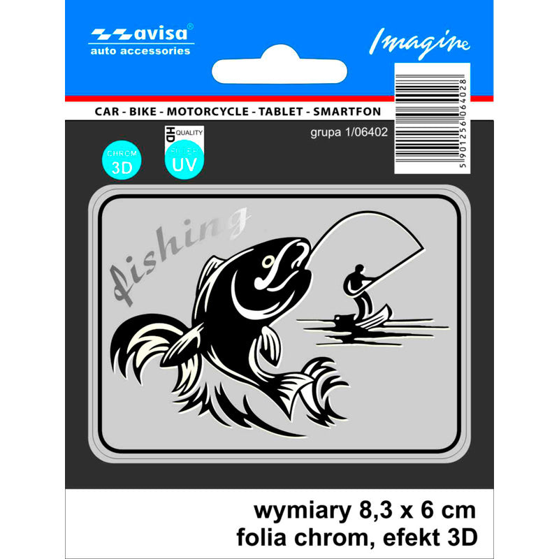 Avisa, Klistremerke, Fisherman 3D Krom, 8,3 x 6 cm