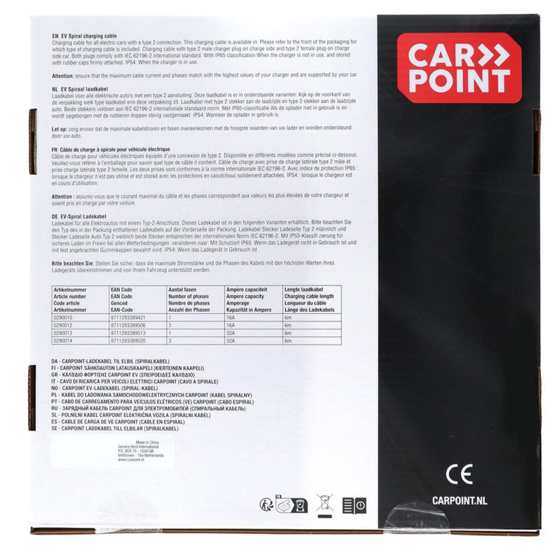 Carpoint, Spiralladekabel, Type2>2, 16A, 1-Fase, 6-meter