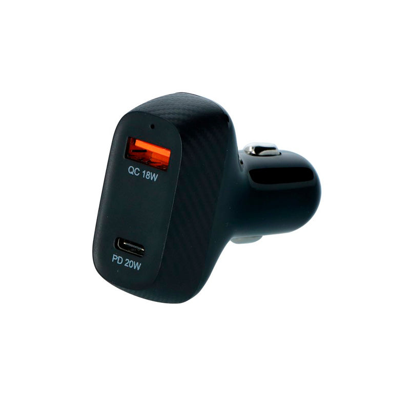 Carpoint, Dobbel Bil Hurtiglader, USB-C 20W + USB 3.0 18W, 12/24V