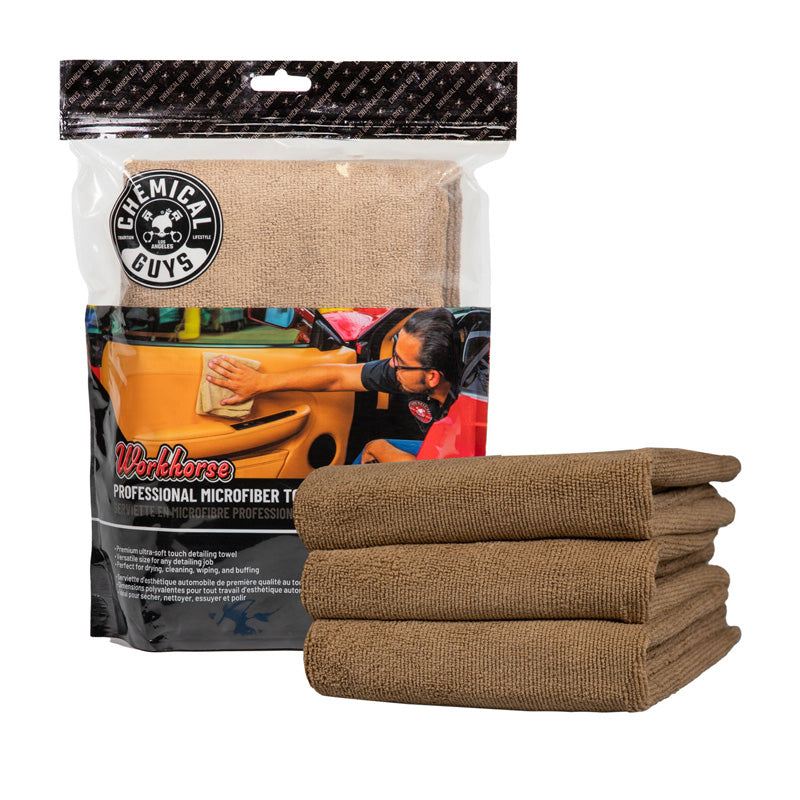 Chemical Guys Workhorse mikrofiberklut i profesjonell kvalitet - beige 16x16'' (3-pakning)