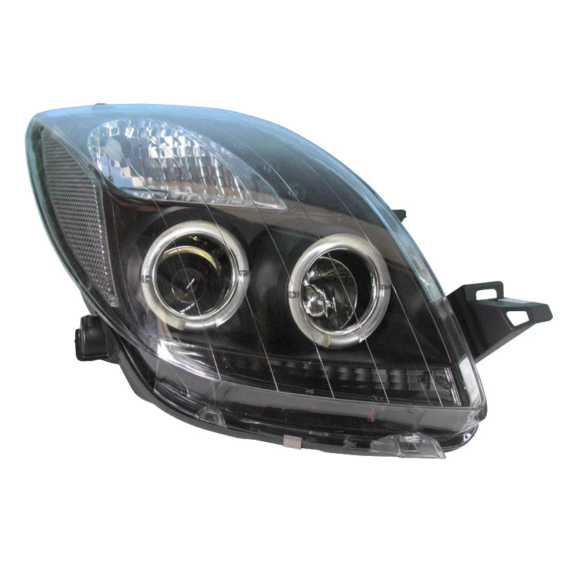 Forlygter, passer til Toyota Yaris II 2006-2009 - sort - incl. Halos