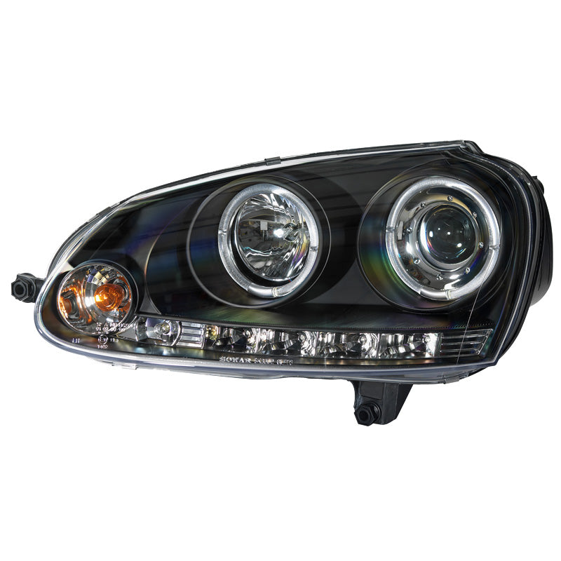 Forlygter, passer til Volkswagen Golf V 2003-2008 - sort - incl. Halos