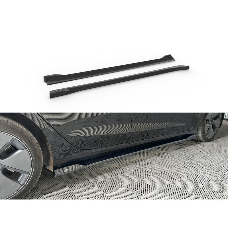 Motordrome, Sideskørter, ABS Plast, Gloss Black, Passer til Tesla Model 3 2017-2023 & Facelift 2023-