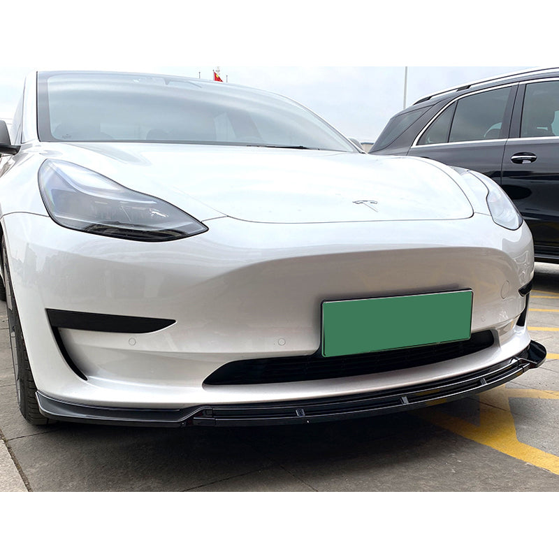 AutoStyle, Front spoiler lipsæt, Passer til Tesla Model 3 (2017-2024), Glossy sort ABS, 3-dele