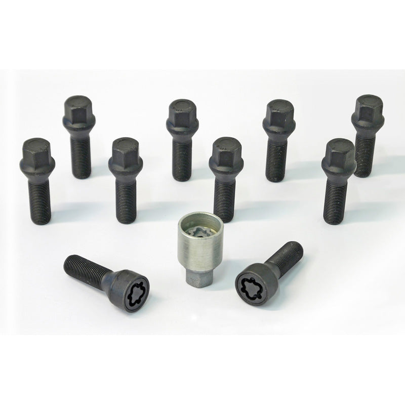 H&R, Wheel bolt Set Taper-Head M14x1.50 - længde 30mm - Black - 10 pcs. - incl. wheel-locks