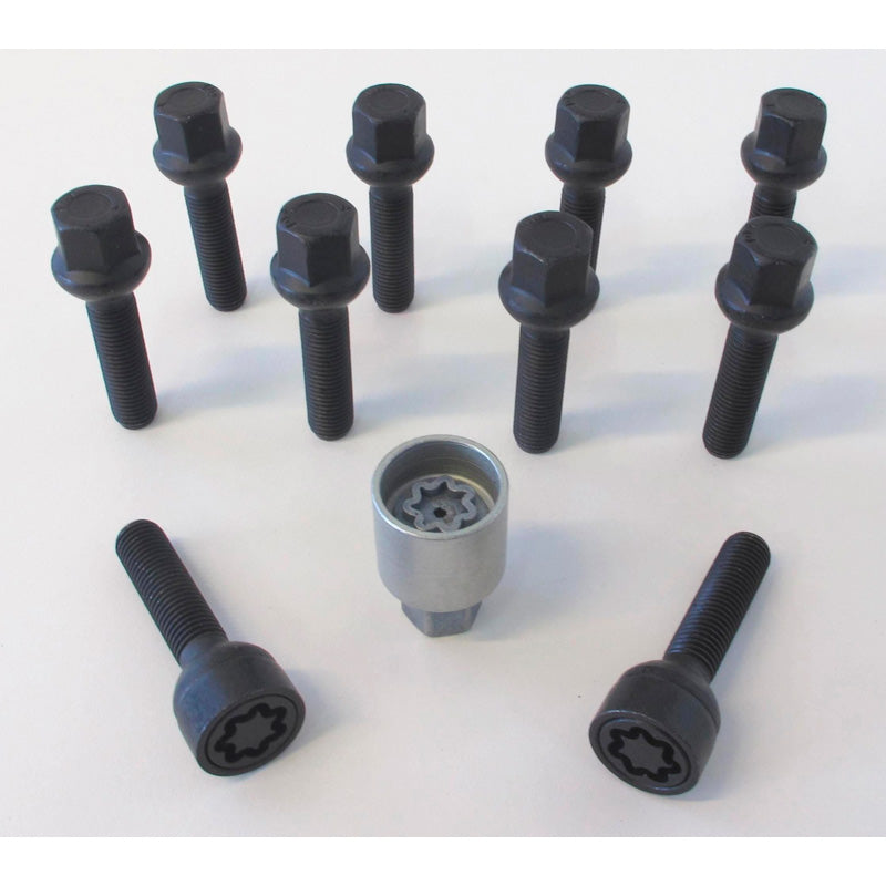 H&R, Wheel bolt Set Round-Head R13 M14x1.50 - længde 40mm - Black - 10 pcs. (, passer til e.g. VAG) - incl. wheel-locks