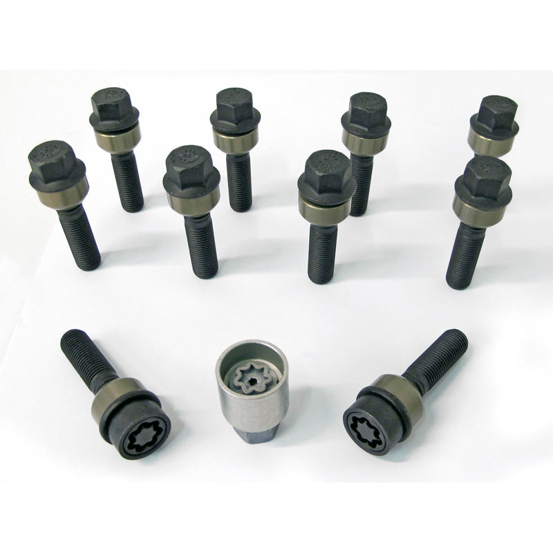 H&R, Wheel bolt Set Round-Head with movable cone R14 M14x1.50 - længde 44mm - Black - 10 pcs. (e.g., passer til Porsche) - incl. wheel-locks
