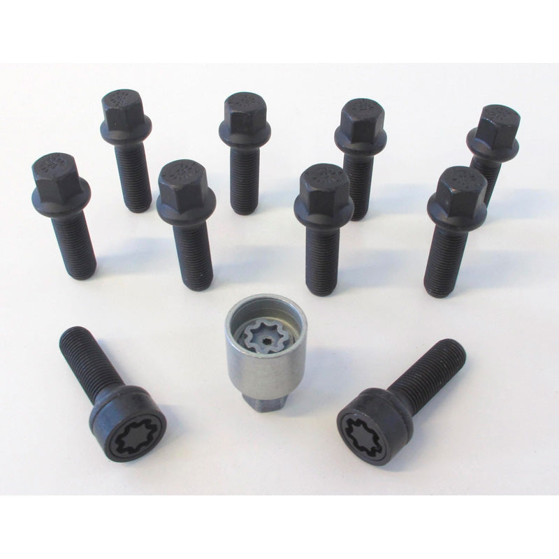 H&R, Wheel bolt Set Round-Head R14 M14x1.50 - længde 50mm - Black - 10 pcs - incl. wheel-locks