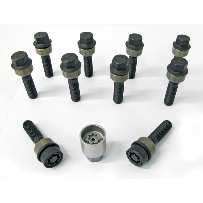 H&R, Wheel bolt Set Round-Head with movable cone R14 M14x1.50 - længde 54mm - Black - 10 pcs. (e.g., passer til Porsche) - incl. wheel-locks
