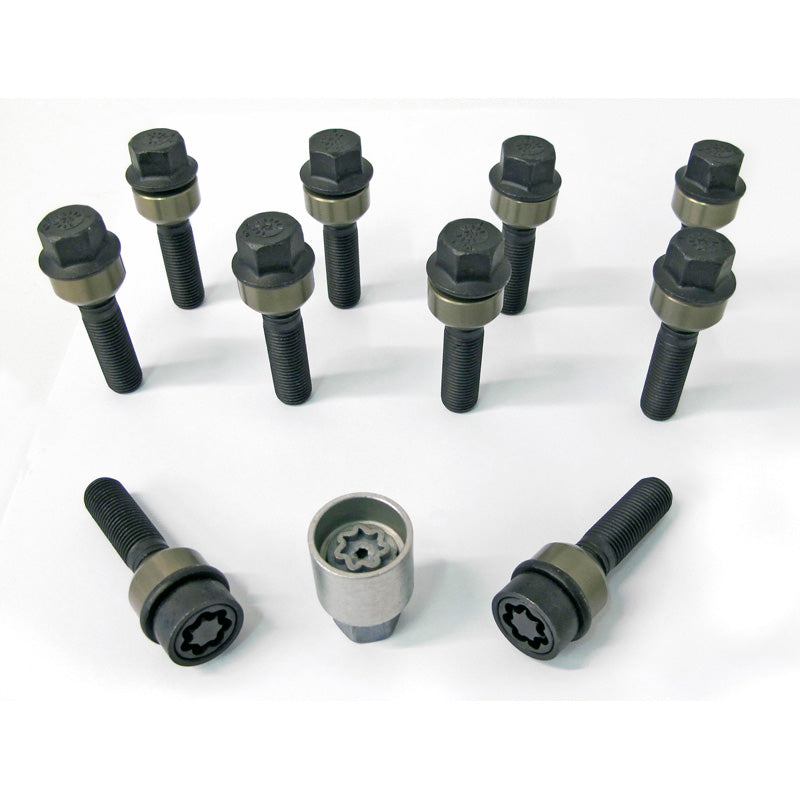 H&R, Wheel bolt Set Round-Head with movable cone R14 M14x1.50 - længde 57mm - Black - 10 pcs. (e.g., passer til Porsche) - incl. wheel-locks
