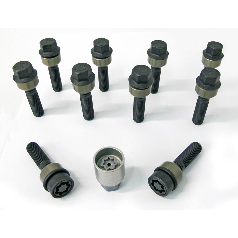 H&R, Wheel bolt Set Round-Head with movable cone R14 M14x1.50 - længde 63mm - Black - 10 pcs. (e.g., passer til Porsche) - incl. wheel-locks
