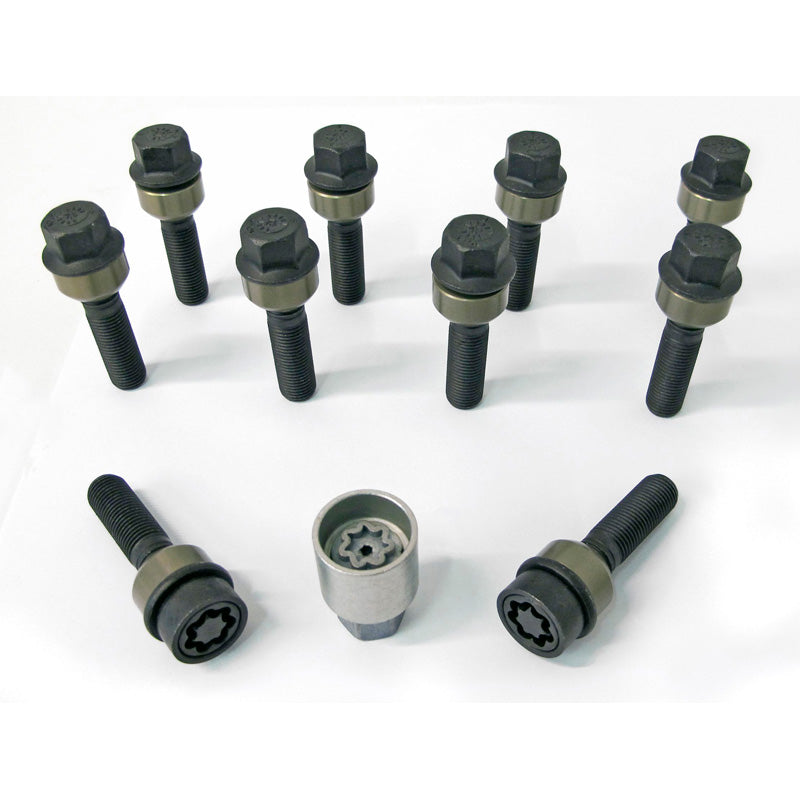 H&R, Wheel bolt Set Round-Head with movable cone R14 M14x1.50 - længde 68mm - Black - 10 pcs. (e.g., passer til Porsche) - incl. wheel-locks