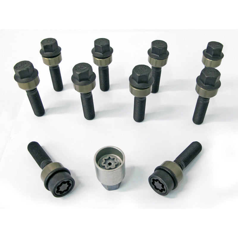 H&R, Wheel bolt Set Round-Head with movable cone R14 M14x1.50 - længde 74mm - Black - 10 pcs. (e.g., passer til Porsche) - incl. wheel-locks