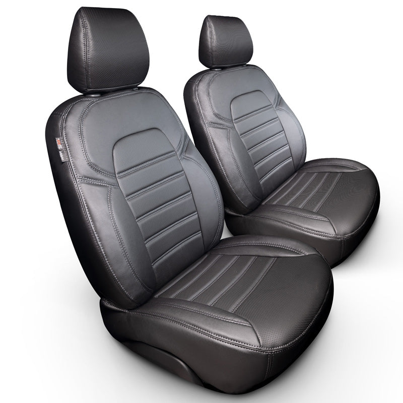 otoM, New York Design læderlook Sædebetræk 1+1 til Volkswagen Caddy III Box 2004-2015 - Sort med Grå Syninger