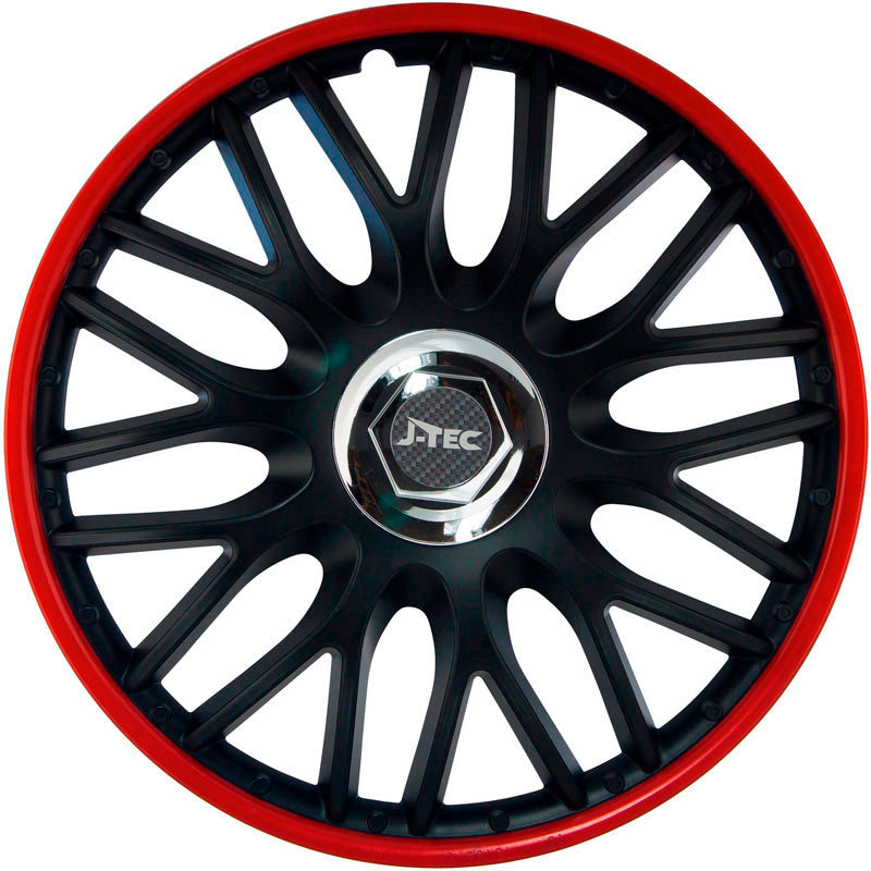 J-Tec, Hjulkapsler, 4stk, Orden R 16-tommer black/red + chrome ring