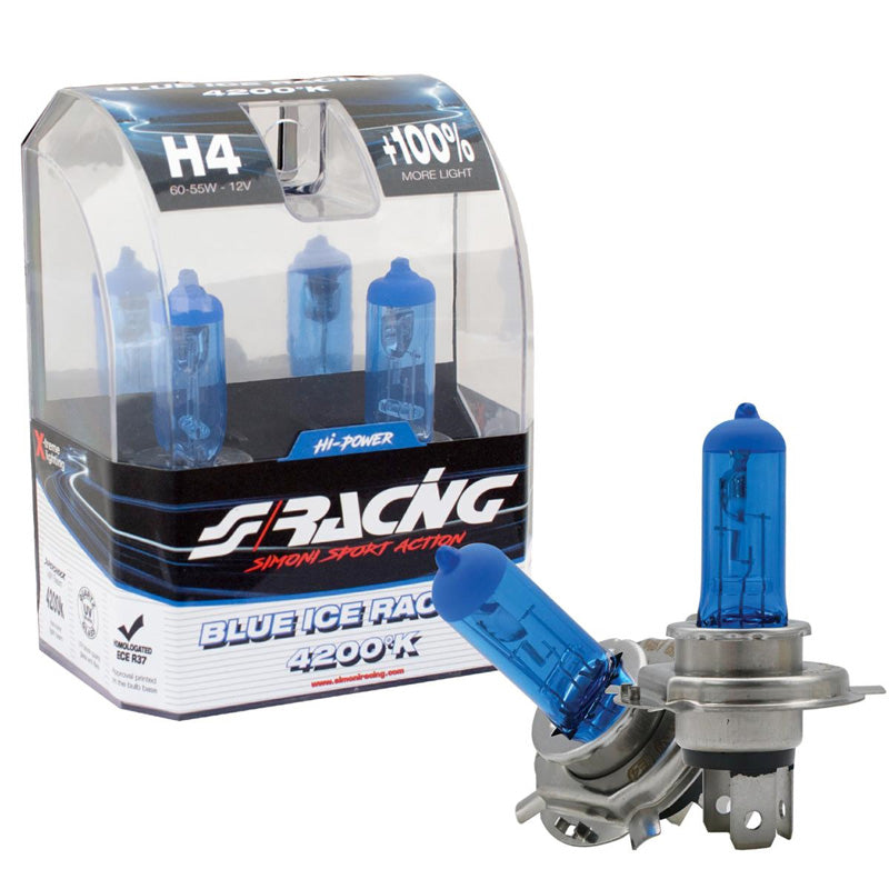 Simoni Racing, Halogenpærer 'Blue Ice Racing' H4 (4200K) 12V/60-55W - Sæt af 2 stk. ECE-R37