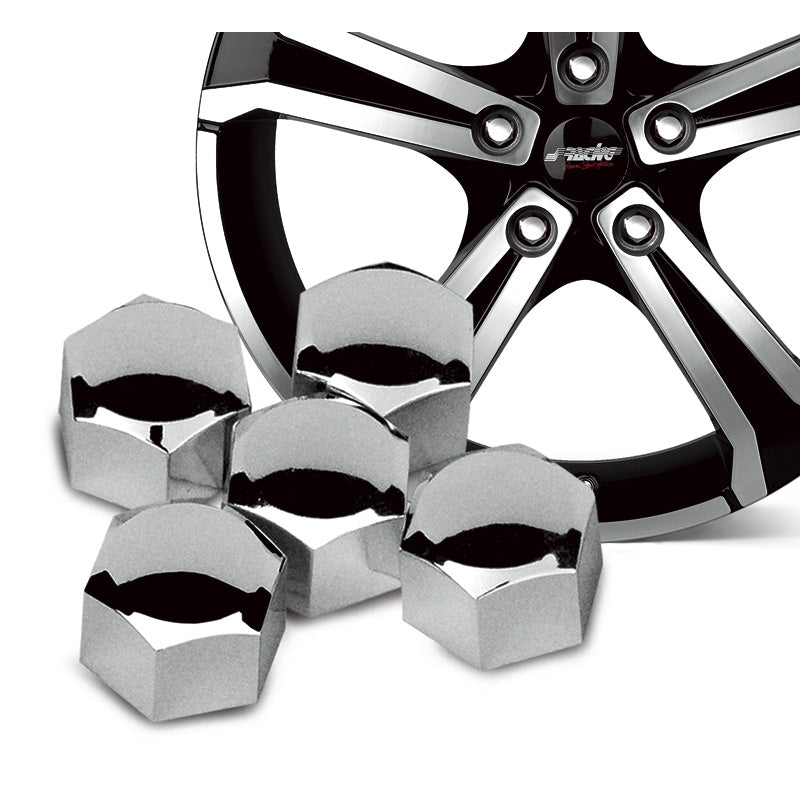 Simoni Racing, Universelle Hjulmøtrik Dæksler - 17mm - Krom - Sæt af 21 stk. inkl. Spanner