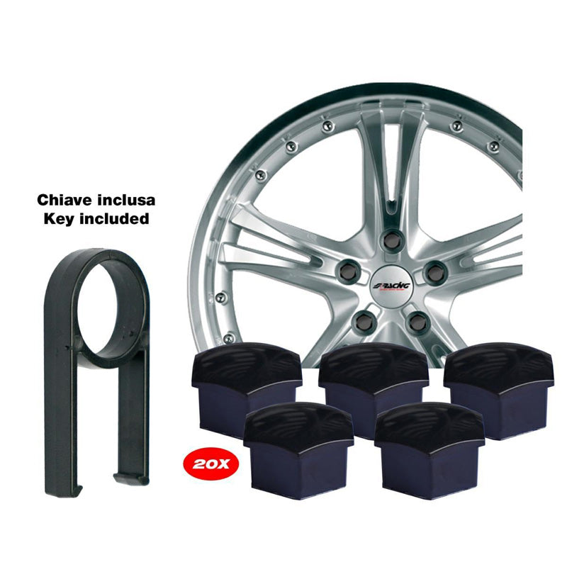 Simoni Racing, Universelle Hjulmøtrikdæksler - 19mm - Sort - Sæt af 21 stk.