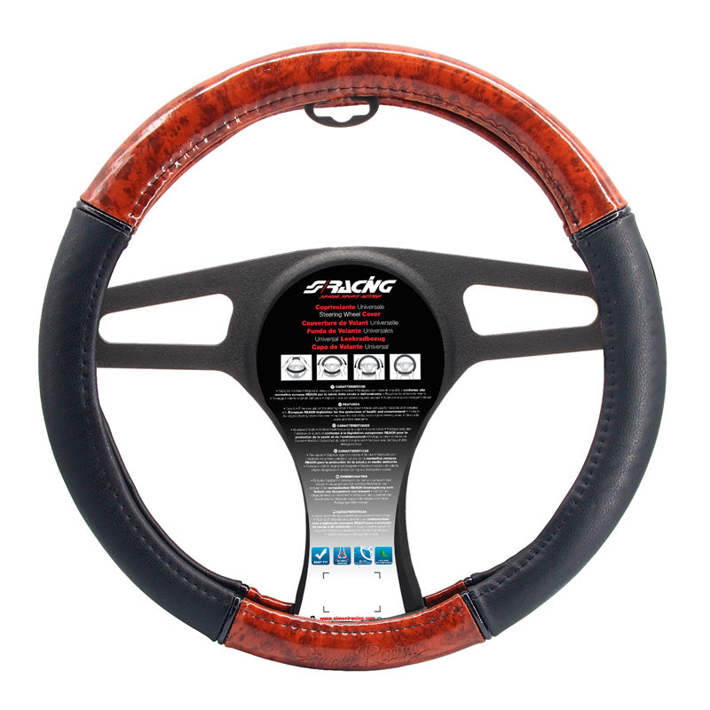 Simoni Racing, Ratbetræk i trælook, Sort ecoleather, Passer til 37-39 cm
