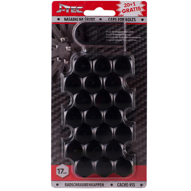 J-Tec, Covers til hjulbolt - Black (plastik) - 17mm - 20stk