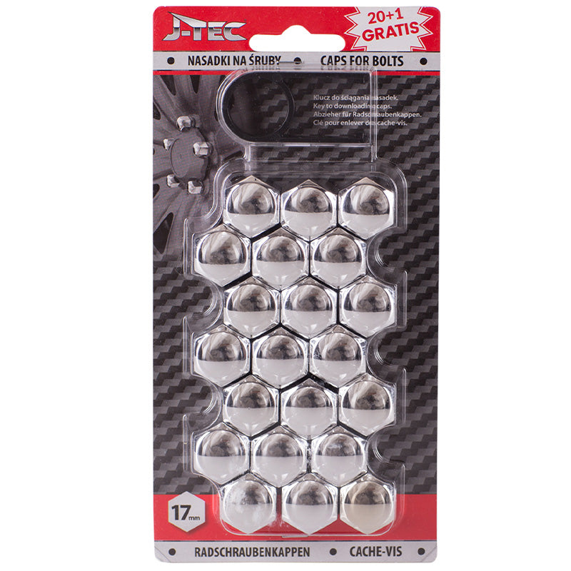 J-Tec, Covers til hjulbolt - Chrome (plastik) - 17mm - 20stk