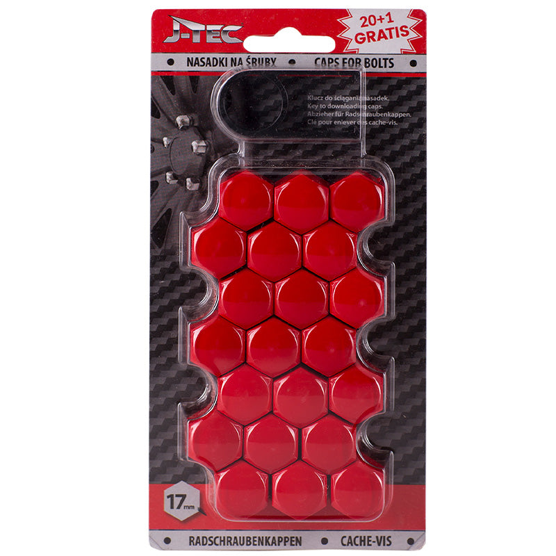 J-Tec, Covers til hjulbolt - Red (plastik) - 17mm - 20stk
