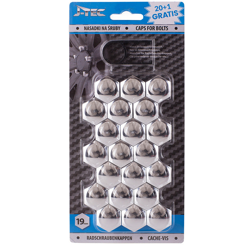 J-Tec, Covers til hjulbolt - Chrome (plastik) - 19mm - 20stk
