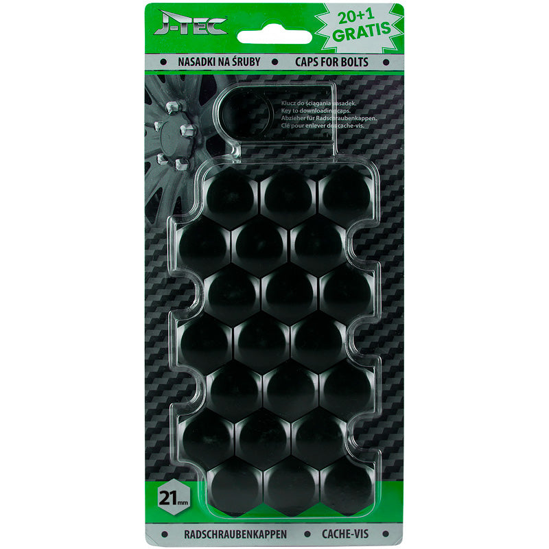J-Tec, Covers til hjulbolt - Black (plastik) - 21mm - 20stk